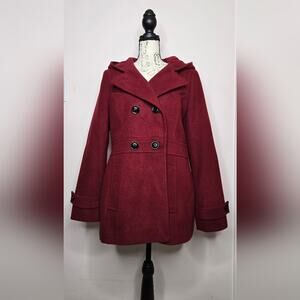 METAPHOR Womens Red Hooded Winter Coat Size M Button Front Fully Lined Pockets M